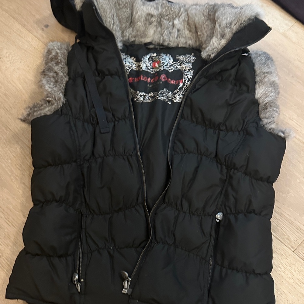 Black Puffer Vest with Fur Trim